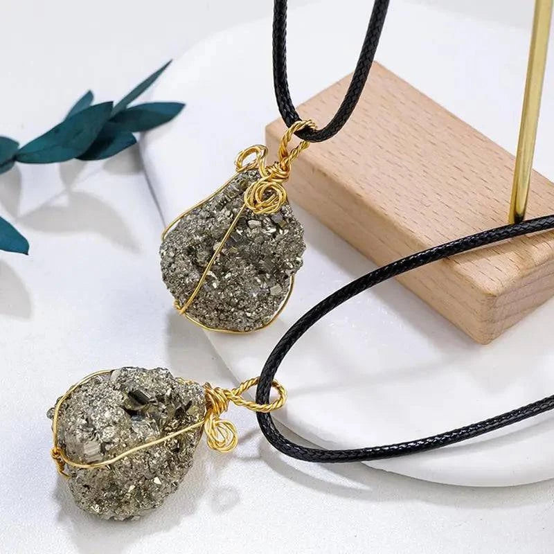 Natural Crystal Stone Pyrite pendant Necklace Healing Mineral