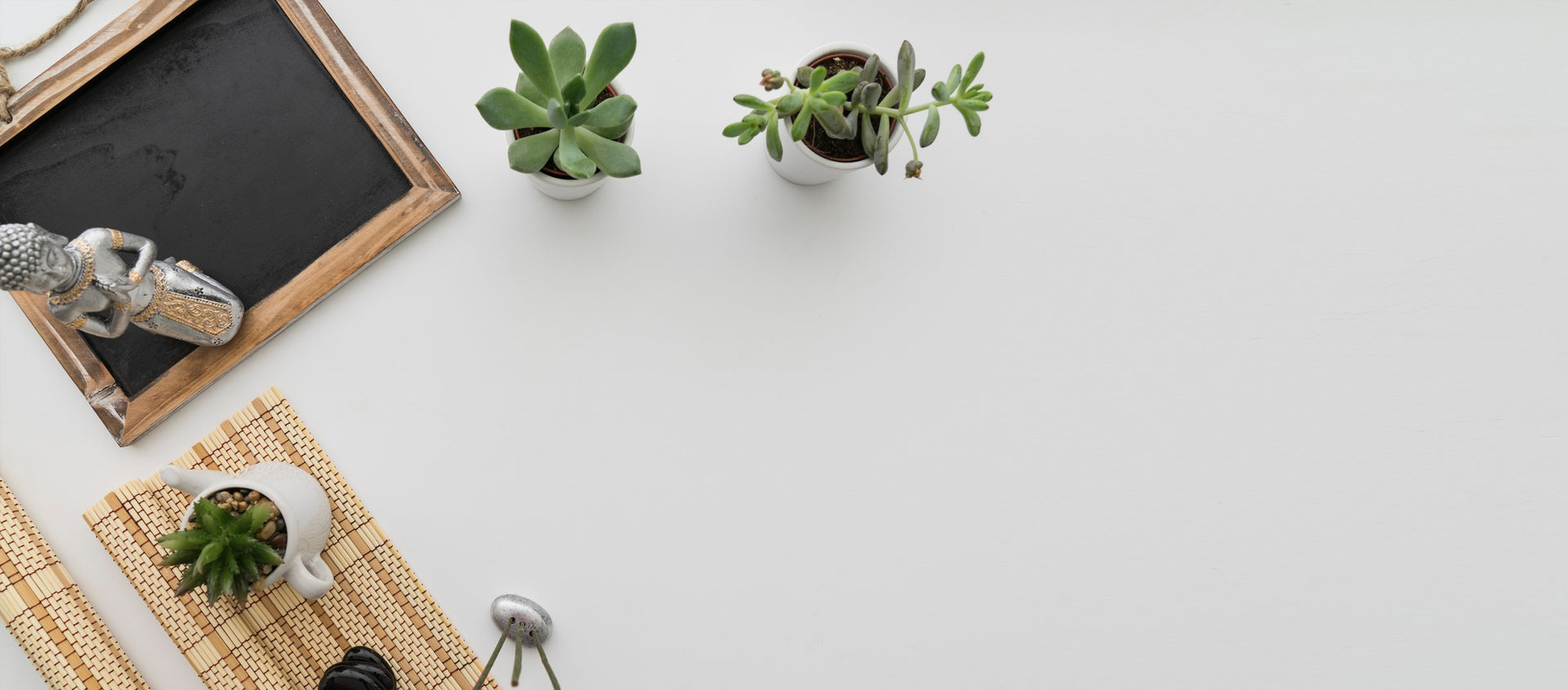  Desk with succulents, chalkboard, and decorations, overlay text 